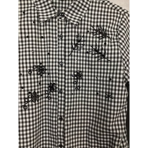 Insight Women's Small Button Down Long Sleeve Checkered Bell Sleeves Embellished - Picture 5 of 11